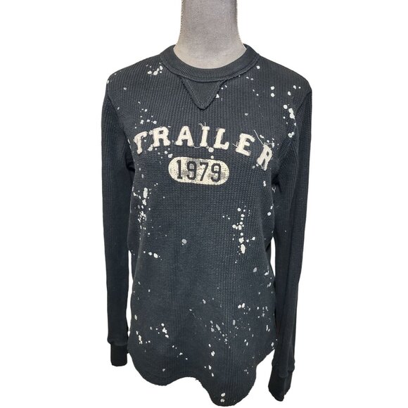 Trailer Vintage Fit Thermal Shirt Blue Waffle Knit Top Crew Neck Thick Medium - Picture 1 of 5